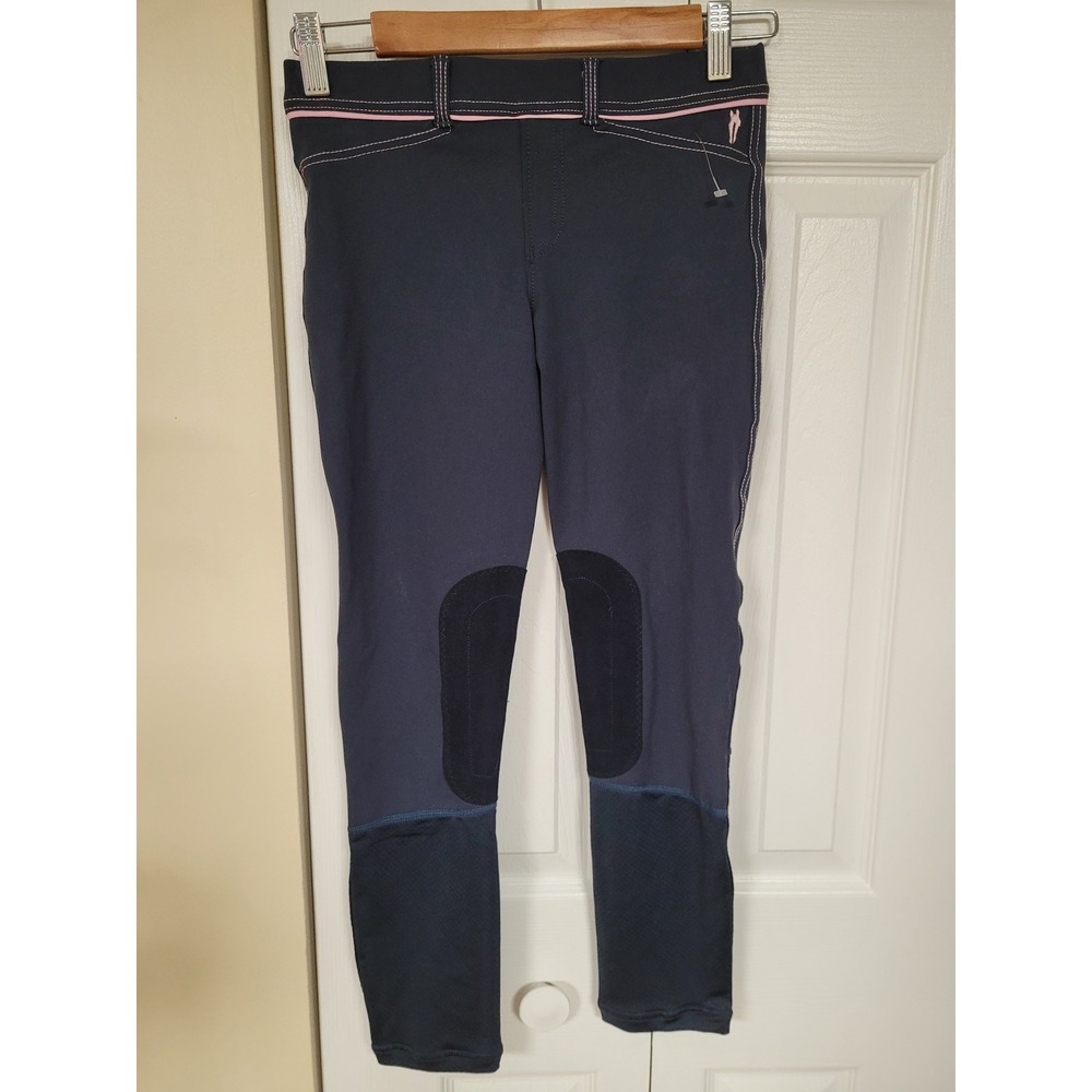 Irideon Kids Navy Blue Equestrian Riding Tights Breeches Pink Stitching Size L